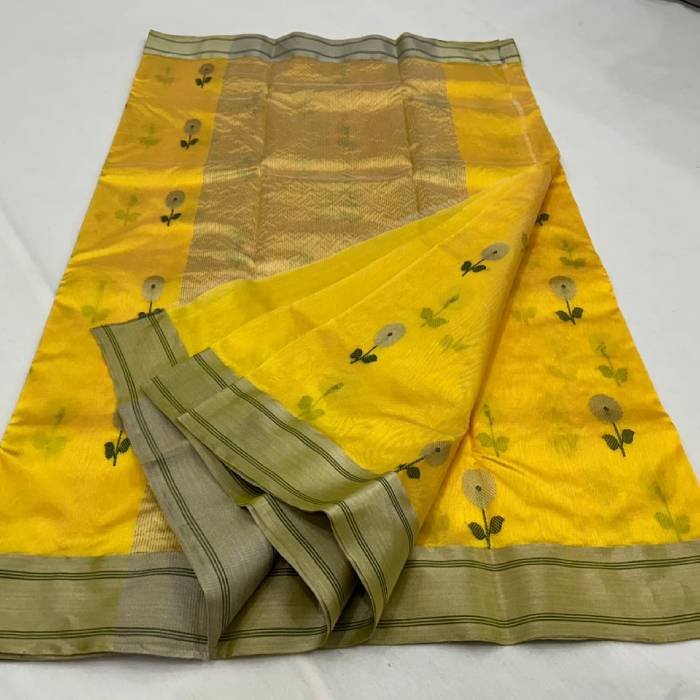 Yellow Meenakari Chanderi Pattu Pure Silk Saree