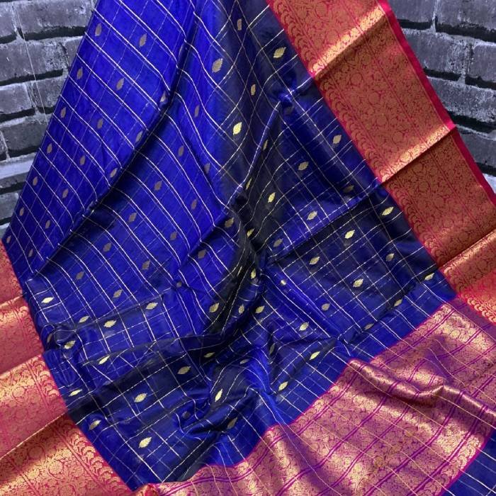 Blue Chanderi Pure Katan Silk Organza Saree